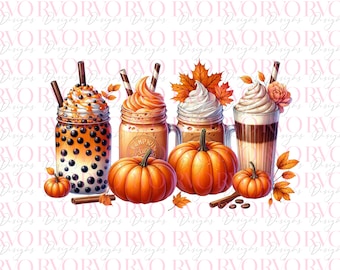 Herbstkaffee Kürbis PNG, Wunderliche Herbstgetränke Clipart, Kürbis Gewürz Latte, Herbstkaffee PNG, Kaffeeliebhaber PNG, Kaffee Sublimation
