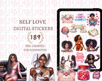 Black Girl Self Love Digitale stickers, plannerstickers, Self Love-stickers, positieve affirmaties, GoodNotes-stickers | GoodNotes-planner