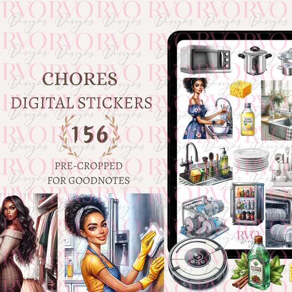 Black Girl Chores Digital Stickers, Digital Planner Stickers, Cleaning Stickers, Laundry Stickers, GoodNotes Stickers | GoodNotes Planner