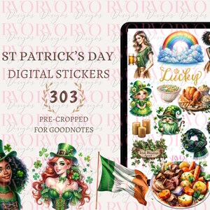 St Patrick's Day Digital Stickers for March | Spring Stickers, Digital Stickers, GoodNotes Digital Planner Stickers, Green Stickers