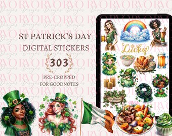 St Patrick's Day digitale stickers voor maart | Lentestickers, digitale stickers, GoodNotes digitale plannerstickers, groene stickers