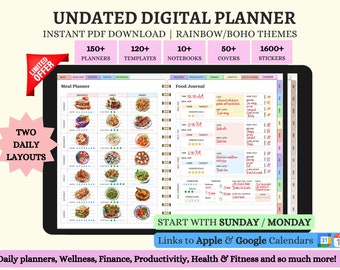 Undated Digital Planner, Undated GoodNotes Planner, Digital Monthly Planner, iPad Planner, Minimalist Digital Planner, GoodNotes Stickers