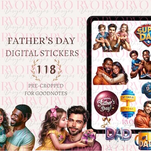 Stickers numériques fête des pères, autocollants numériques pour agenda, cliparts fête des pères, père et enfant, autocollants GoodNotes | Agenda GoodNotes