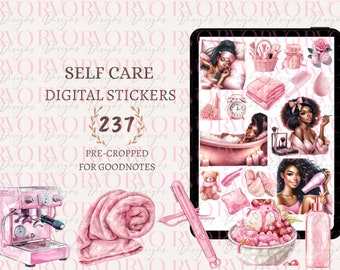 Black Girl Self Care Digitale stickers, Digitale plannerstickers, Huidverzorgingsstickers | Digitale GoodNotes-stickers voor donkere huidskleuren