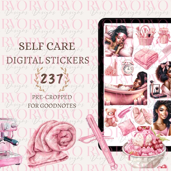 Black Girl Self Care Digital Stickers, Digital Planner Stickers, Skincare Stickers | GoodNotes Digital Stickers for Dark Skin Tones