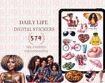 Black Girl Daily Life Digital Stickers, Digital Planner Stickers, Everyday Stickers, Daily Routines, GoodNotes Stickers | GoodNotes Planner