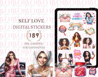 Zelfliefde digitale stickers, plannerstickers, zelfliefdestickers, positieve affirmatiesstickers, GoodNotes-stickers | GoodNotes-planner