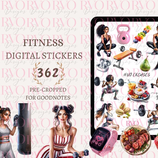 Fitness Digital Stickers, Digital Planner Stickers, Workout Stickers, Exercise Stickers, GoodNotes Stickers | GoodNotes Digital Planner