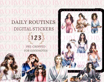 Dagelijkse routinestickers, to-do-pictogrammen, dagelijkse levensroutine, esthetische digitale stickers | GoodNotes digitale stickers, mode clipart
