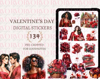 Pegatinas digitales del Día de San Valentín, pegatinas del planificador digital, parejas de San Valentín, pegatinas rojas, pegatinas GoodNotes / Planificador digital GoodNotes