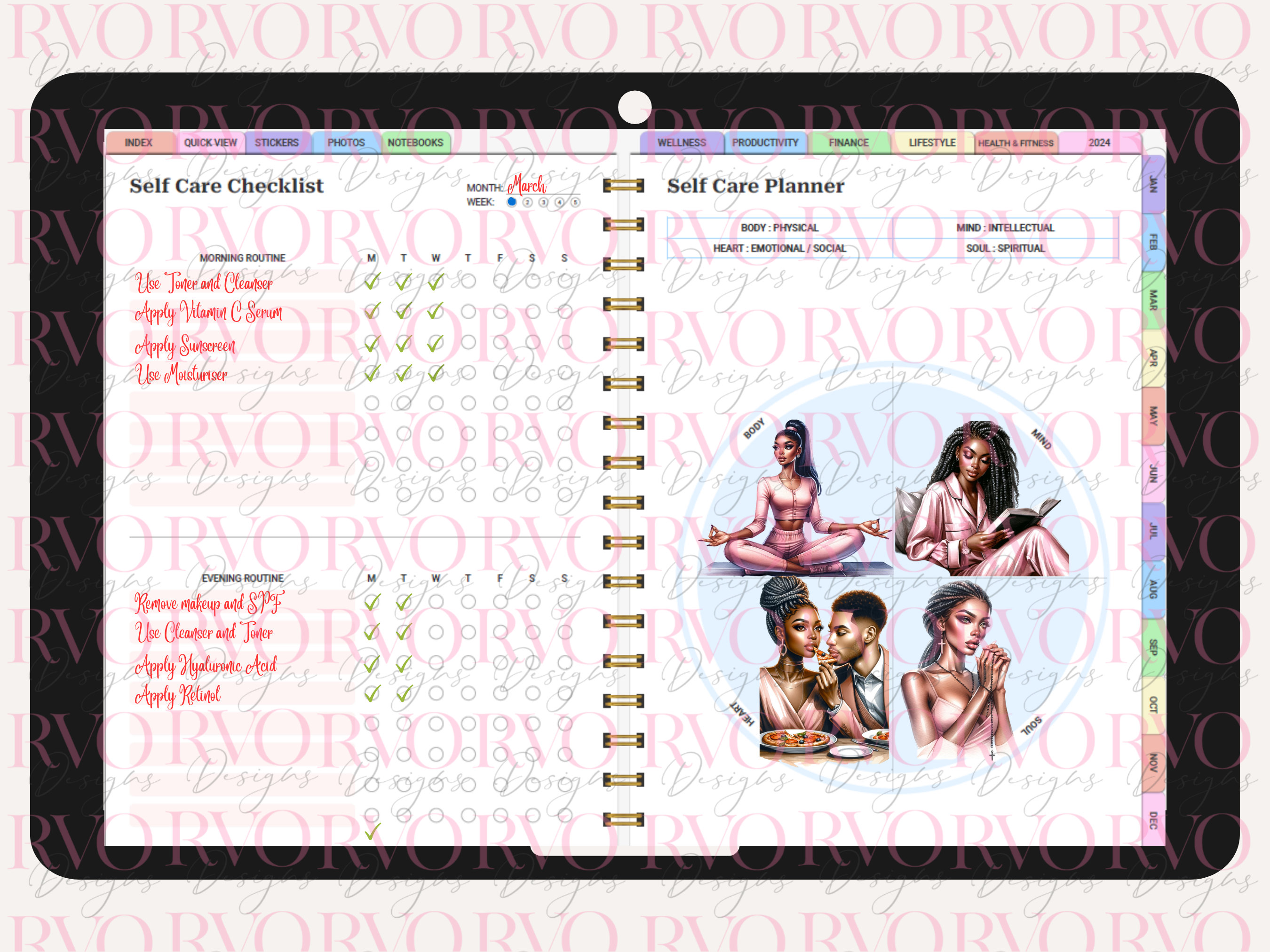 Black Girl Self Care Digital Stickers, Digital Planner Stickers ...