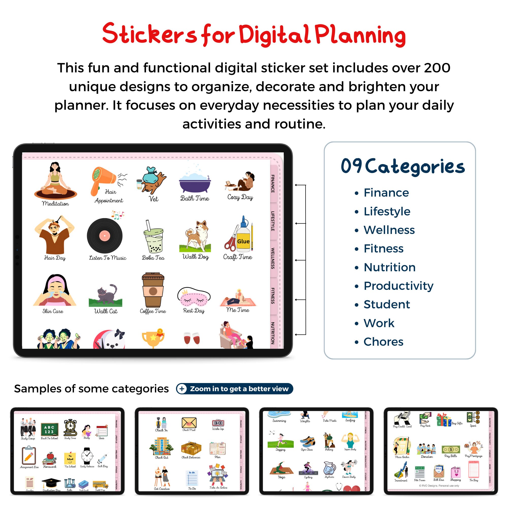 Digital Planner Stickers for Goodnotes, Goodnotes Stickers, PNG