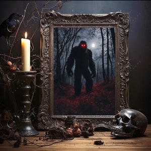 Seeing Red (1) - Bigfoot painting, folklore, cryptids, mythology, Sasquatch, cryptozoology, Bigfoot artwork, cryptid, monster, horror, art