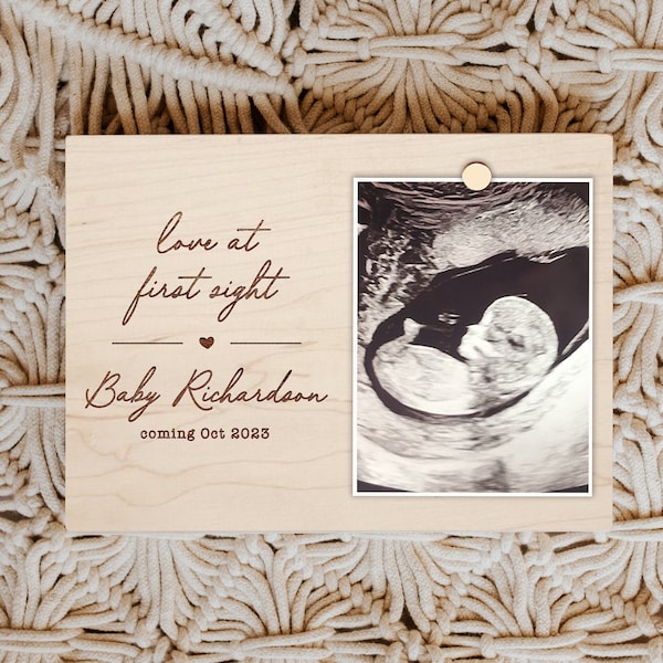 Love at First Sight Pregnancy Announcement Ultrasound Picture Frame, Baby Announcement Wood Sign Plaque, Grandparent Pregnancy Announcement