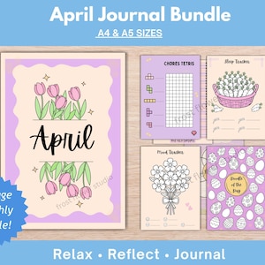 April Journal Monthly Bundle – Easter Spring - Pre-colored Pages - Digital Download - Bullet Journal