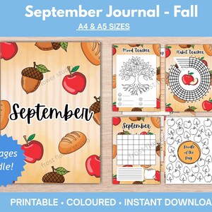 September Journal Monthly Bundle – Fall themed - Colored Pages - Digital Download - Bullet Journal