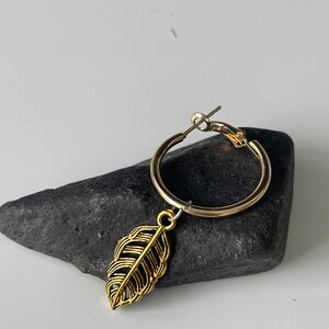 Boho Leaf Earrings Gold Hoop Dangle Earrings Unique Nature Lover Jewelry Nature Inspired Lightweight Earrings Earthy Hoops Minimalist Gift