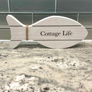 Beach house or cottage engraved fish sign, Personalized, Cottage Custom Wood Sign  Cottage Gift, Cottage Decor, Cottage Sign, Cottage Life