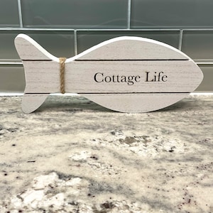 Beach house or cottage engraved fish sign, Personalized, Cottage Custom Wood Sign  Cottage Gift, Cottage Decor, Cottage Sign, Cottage Life