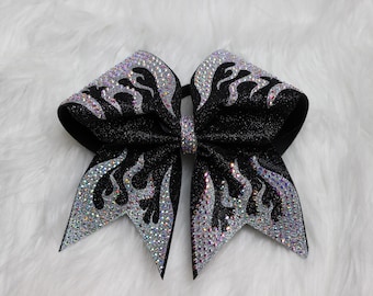 Flame Rhinestone Cheer Bow | Sparkle Competition Hair Bow | Crystal Cheerleading Bow | Custom Team Colors