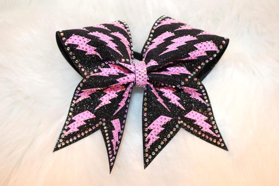 Lightning Bolt Cheer Bow | Glitter Rhinestone Cheerleading Hair Bow | All Star Cheer | Game Day Custom Cheer Bow
