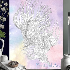 Betta Fish Coloring Pages | Printable Aquarium Fish Art | Realistic Betta Downloads for Adults & Kids | Instant Download