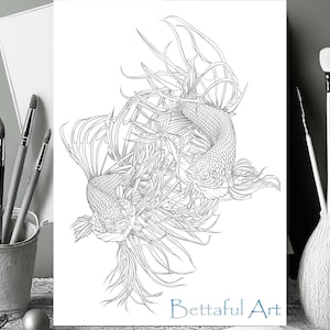 Betta Fish Coloring Pages | Printable Aquarium Fish Art | Realistic Betta Downloads for Adults & Kids | Instant Download