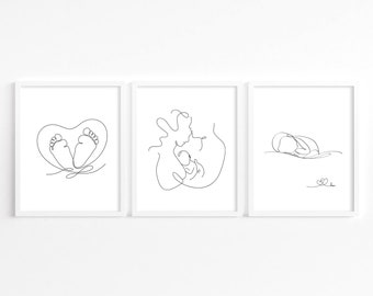 Baby line art for nursery, Family line art, baby line drawing, family line drawing, minimalist nursery decor, family line art print, family
