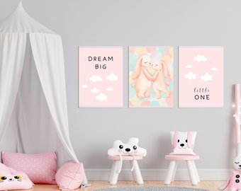 Bunnies Nursery Prints Set, Baby Girl Room Decor (Digital Download)