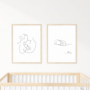 Baby and Family line art nursery, Family line art, baby line art print, minimalist nursery decor, family line art print, minimalist family