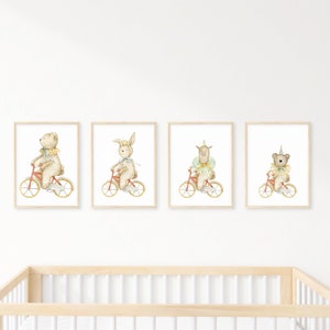 Animals on bike, family on bike, nursery printable wall art, bike riding animals, playroom animals, kids room decor, bike, bicycle animals