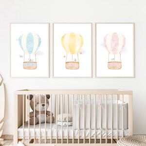 Hot air balloons, blue yellow pink hot air balloon decor, nursery decor, nursery room decor, baby girl room decor, air balloons, set of 3