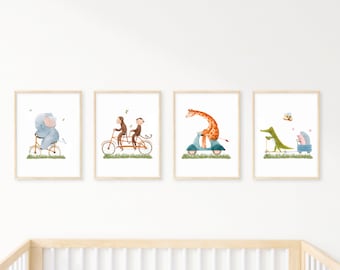 Animals on bike -Nursery printable wall art -Bike riding animals -Playroom animals -Kids room decor- Motorcycle -Scooter -Bike- Kids prints