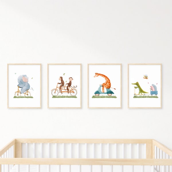 Animals on bike -Nursery printable wall art -Bike riding animals -Playroom animals -Kids room decor- Motorcycle -Scooter -Bike- Kids prints