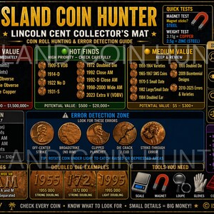 Guía imprimible de monedas de un centavo de Lincoln con errores / Tapete para coleccionistas de centavos raros (descarga digital)