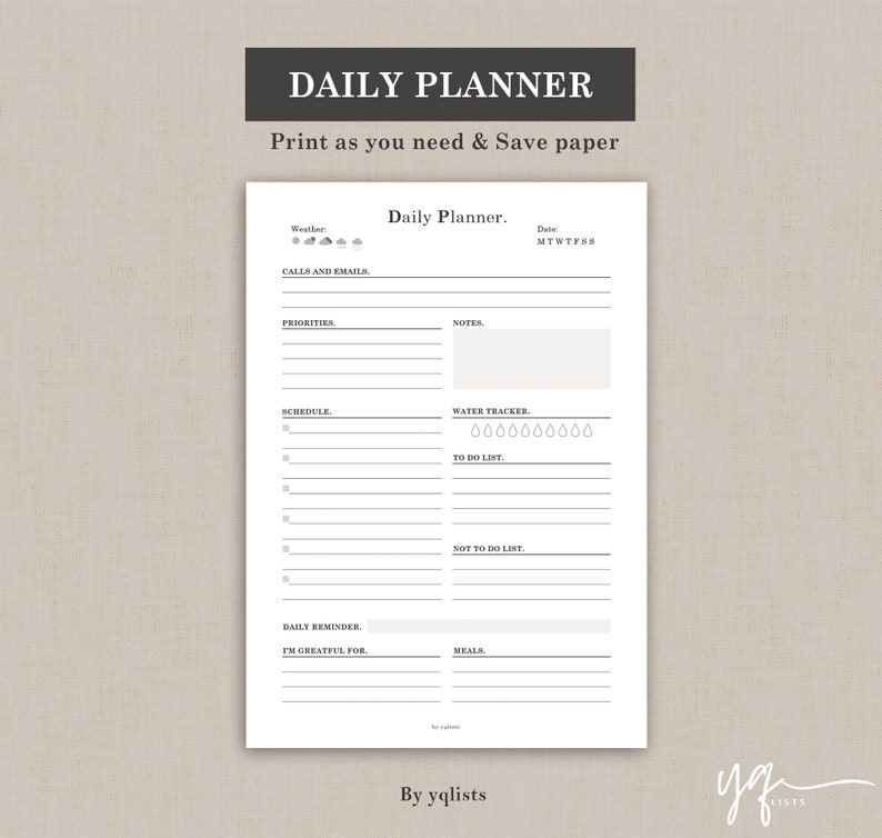 Printable Daily Planner Fillable Checklist Template Etsy