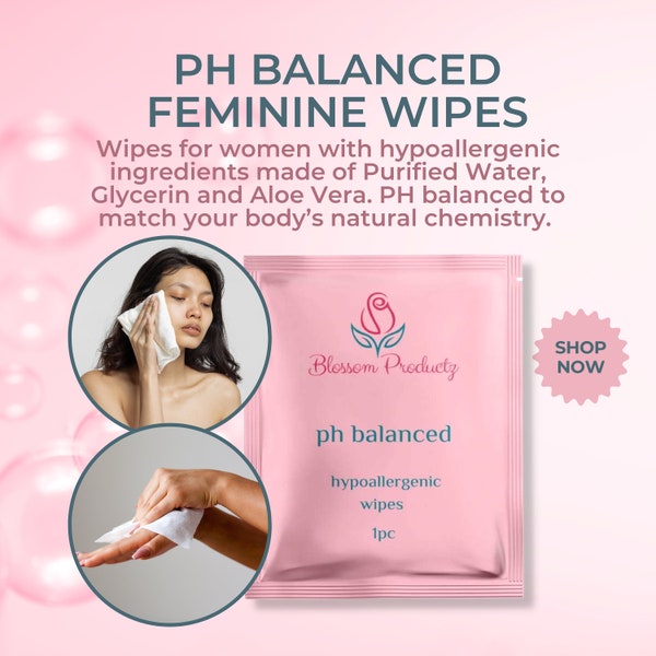 Blossom Productz PH Balanced Feminine Cleansing Wipes 5 Individually Wrapped Discreet Traveling