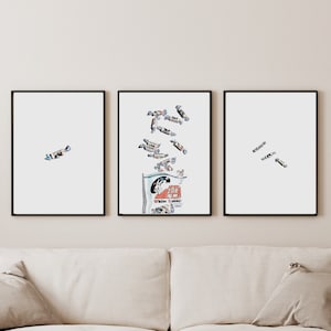 Set von 3 White Rabbit Candy Poster, Essen Wandkunst, Druck zu Hause, digitaler Download, Hand gezeichnete Kunst, Bleistift Kunst, Minimal Kunst, Retro Kunst