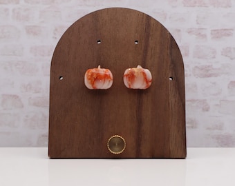 Marble Pumpkin Studs | Polymer Clay Earrings | Halloween, Fall, Spooky Jewelry