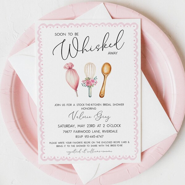 Editable Whisked Away Bridal Shower Invite, Whisk Shower Invite, Kitchen Bridal Shower Invite, Stock-the-kitchen Shower Invite