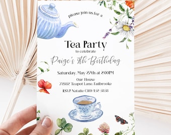 Editable Garden Tea Party Invite, Tea Party Birthday Invite,  Garden Tea Party Invitation