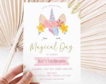 Editable Princess Unicorn Birthday Party Invite, Rainbow Unicorn Birthday Invitation