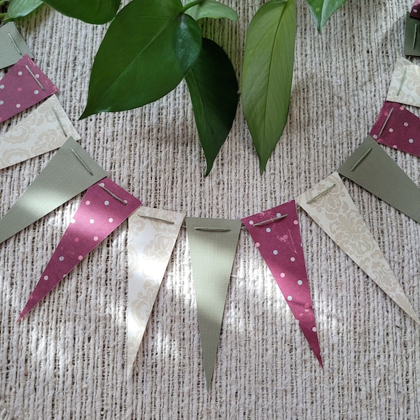 Paper Flag Garland, Paper Bunting, Holiday Garland, Party Decor, Fireplace Mantel Garland, Festive