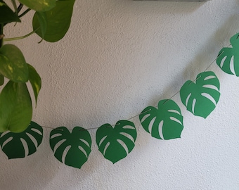 Monstera Girlande, Blatt Banner, Tropische Girlande, Party Dekor, Papier Grün
