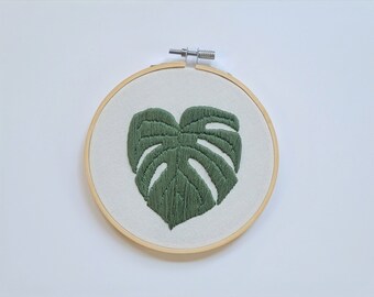 Monstera Leaf Embroidery, Wall Art, Embroidery Hoop, Plant Lover