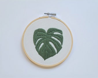 Monstera Leaf Embroidery, Wall Art, Embroidery Hoop, Plant Lover
