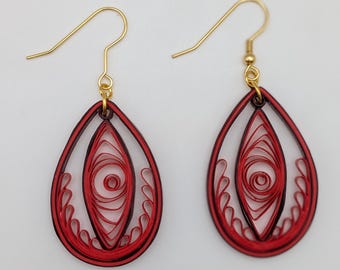 Pendientes de lágrima con técnica de quilling / Pendientes de ojo de filigrana / Joyería bohemia