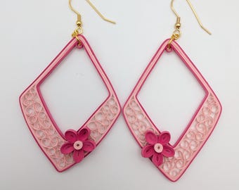 Pendientes de diamantes con filigrana de papel / Pendientes llamativos de filigrana floral / Joyería bohemia