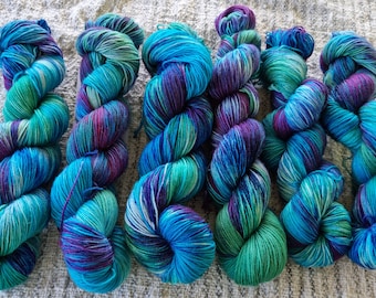 Mermaid: Bluefaced Leicester Wool Superwash Hand Dyed Sock Yarn, 4ply Fingering Weight