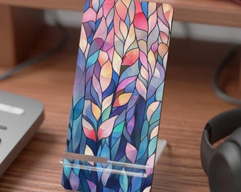 Mobile Display Stand, Ombre Leaves Nature Stained Glass Look Gift, Phone Holder Dock Cradle, Desk Organizer, Smartphone Accessories, Home